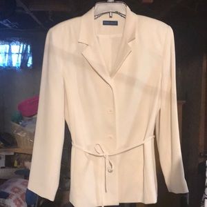 White blazer with tie belt